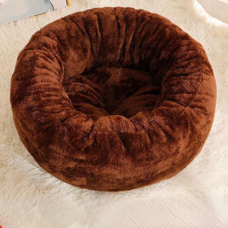 Pet Donut Bed Long Plush Round Warm Cushion Mat