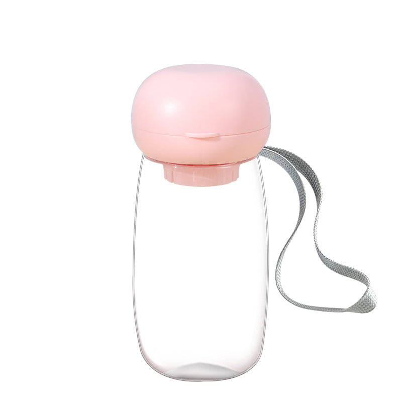 Portable Pet Water Bottle With Feeding Bowl And Lanyard