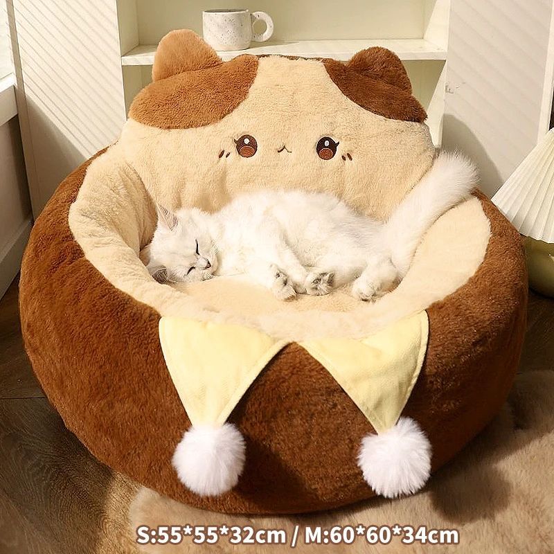 Round Pet Sofa Bed Winter Warm Deep Sleep Cushion Nest