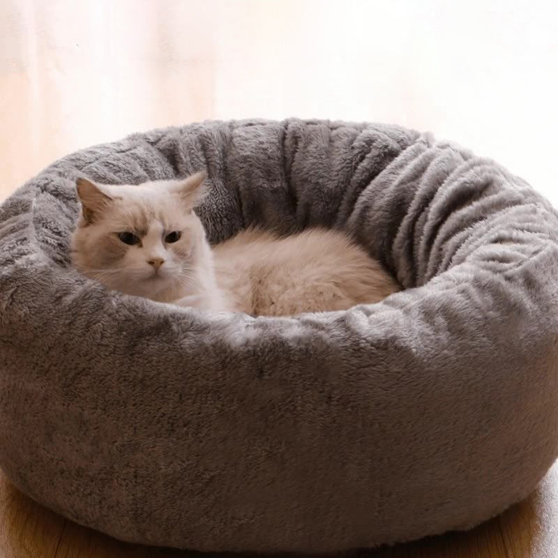 Pet Donut Bed Long Plush Round Warm Cushion Mat