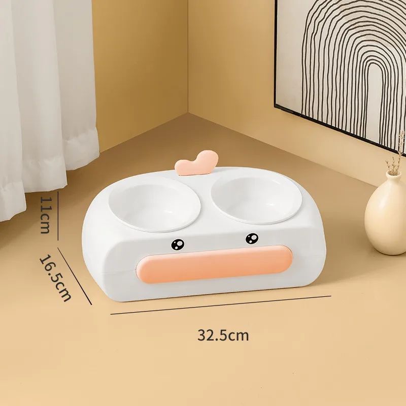 Duck Design Double Pet Bowl Plastic Feeding Tray