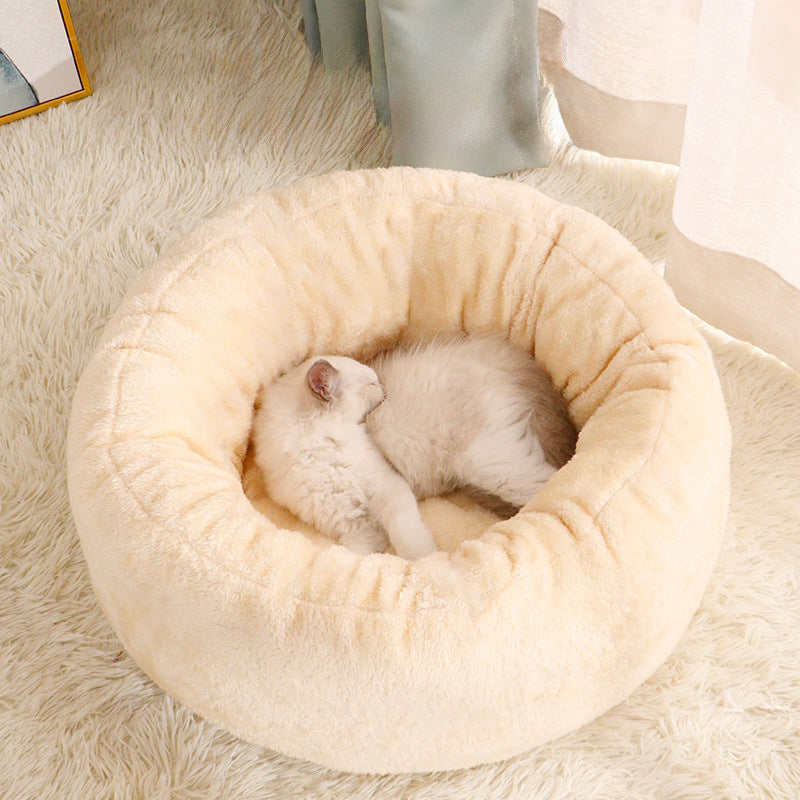 Pet Donut Bed Long Plush Round Warm Cushion Mat