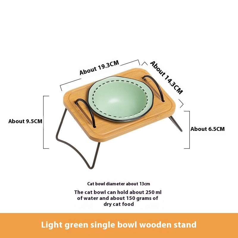 Pet Wooden Rack Multi Functional Ceramic Feeding Bowl Anti Tumble Water Holder