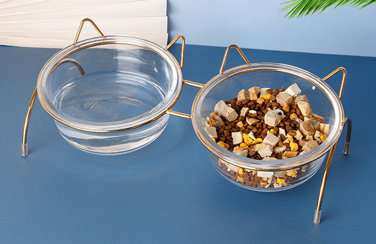 Glass Pet Feeding Bowl With Metal Stand Food And Water Dish