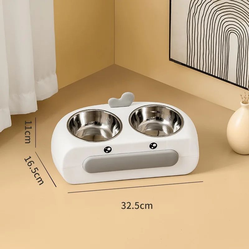 Duck Design Double Pet Bowl Plastic Feeding Tray