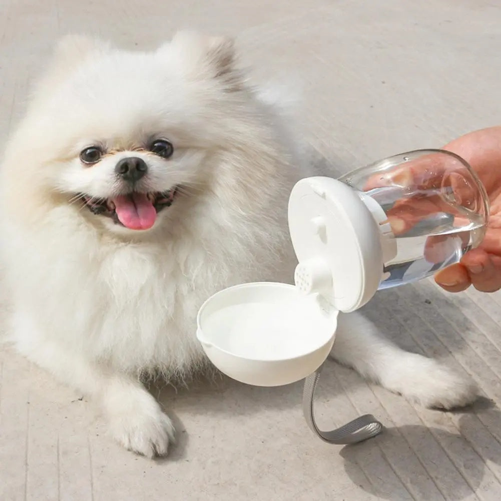 Portable Pet Water Bottle With Feeding Bowl And Lanyard