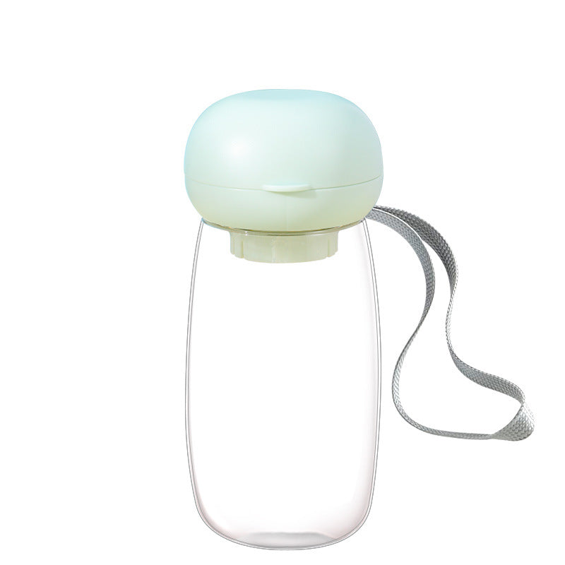 Portable Pet Water Bottle With Feeding Bowl And Lanyard