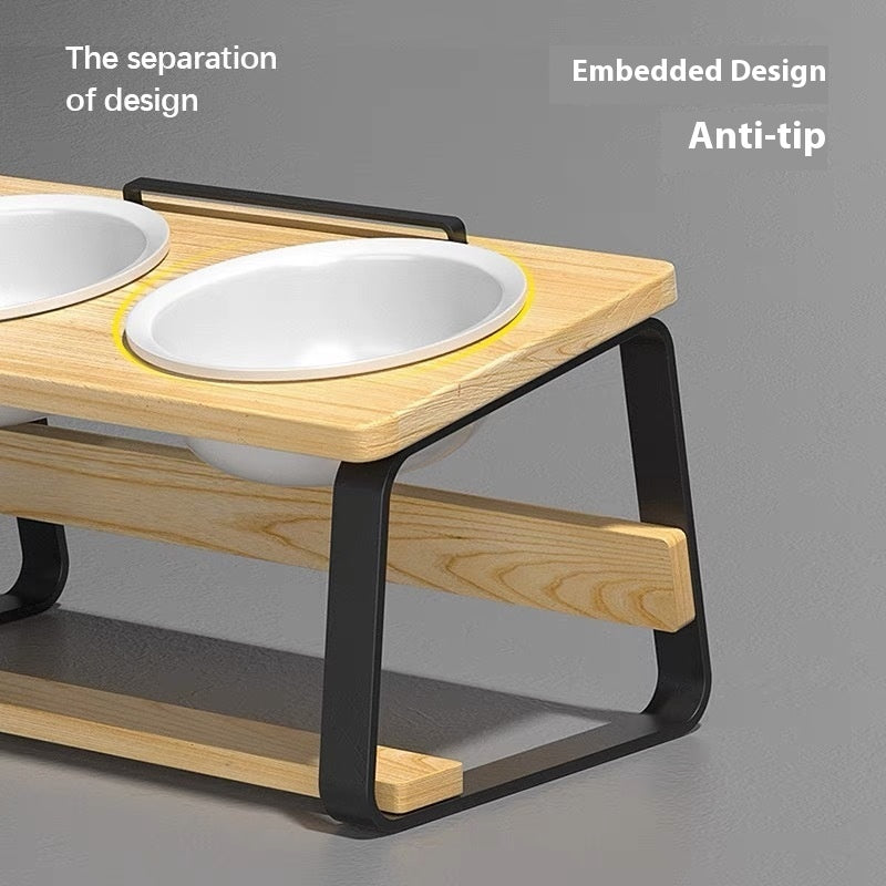 Ceramic Double Bowl Pet Feeding Bowl Neck Protection Holder