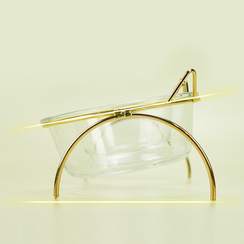 Glass Pet Feeding Bowl With Metal Stand Food And Water Dish