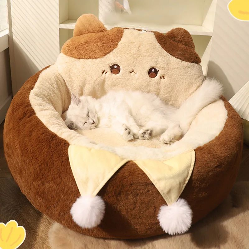 Round Pet Sofa Bed Winter Warm Deep Sleep Cushion Nest