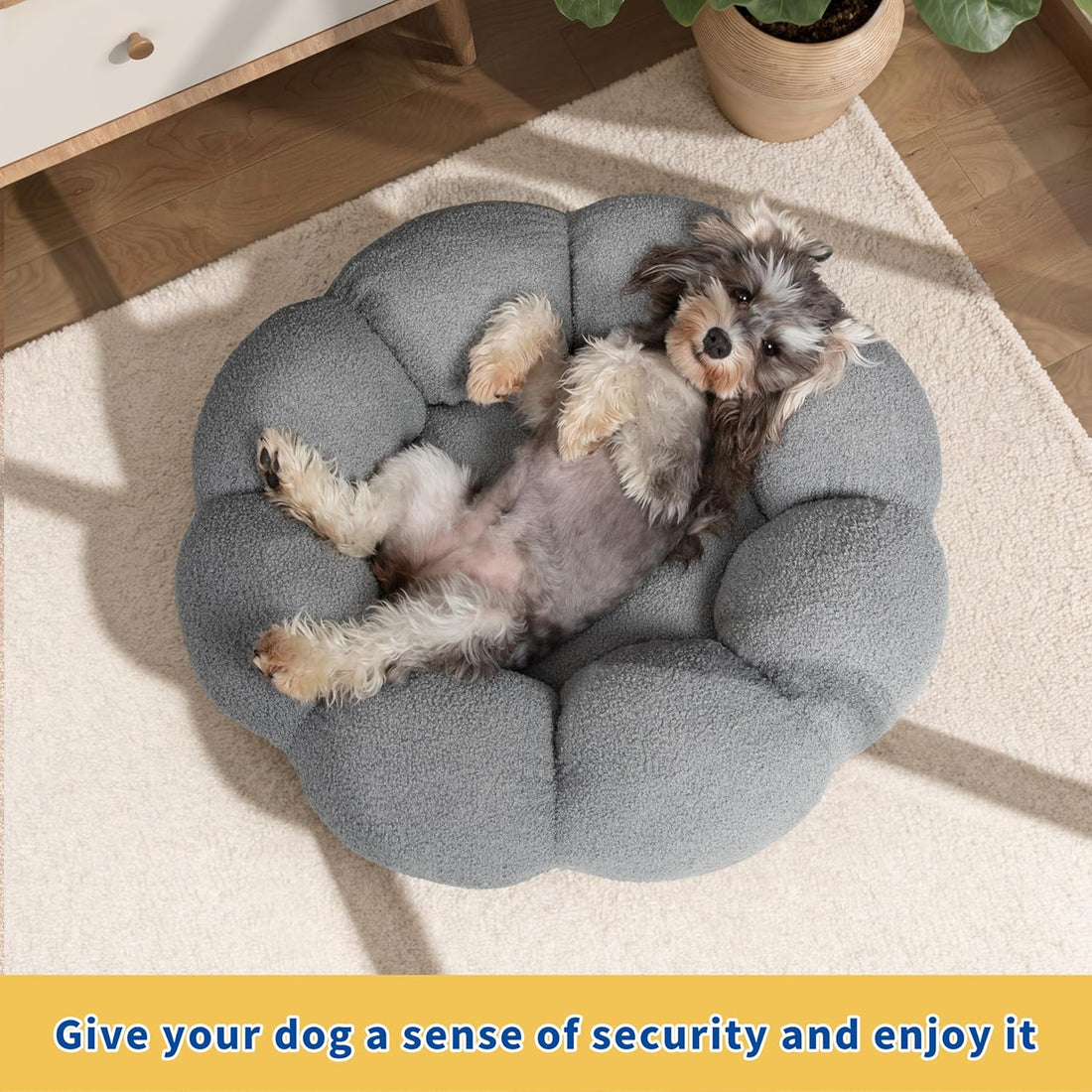 Calming Fluffy Flower Plush Round Pet Bed Soft Donut Cuddler Non Slip Washable Nest