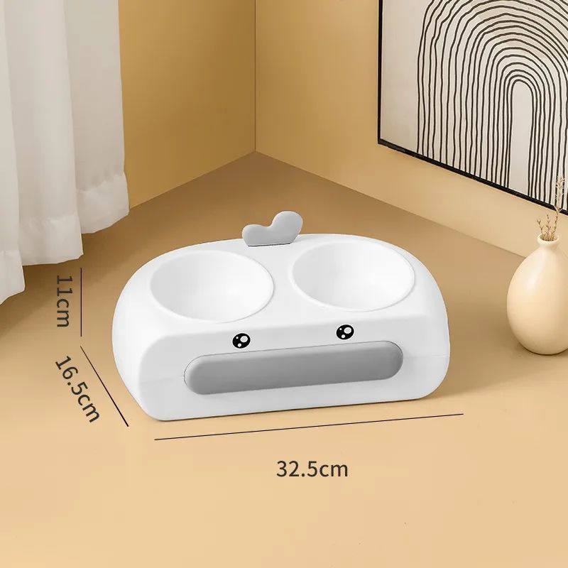 Duck Design Double Pet Bowl Plastic Feeding Tray