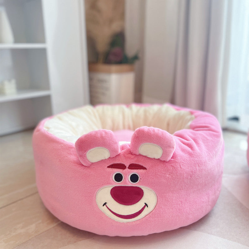 Cartoon Plush Pet Nest Red Panda Style Cozy Round Bed All Season Cushion