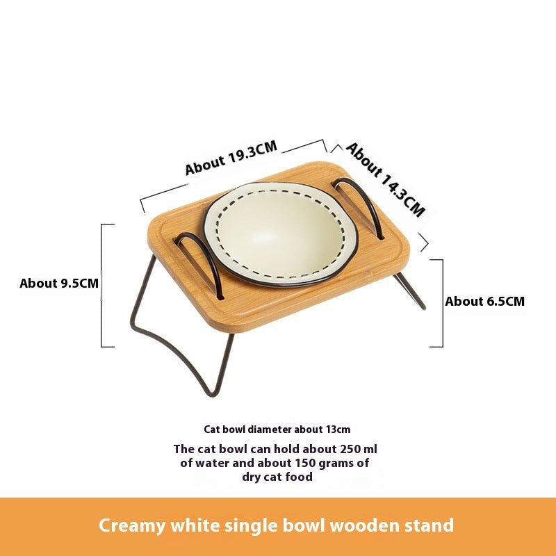 Pet Wooden Rack Multi Functional Ceramic Feeding Bowl Anti Tumble Water Holder