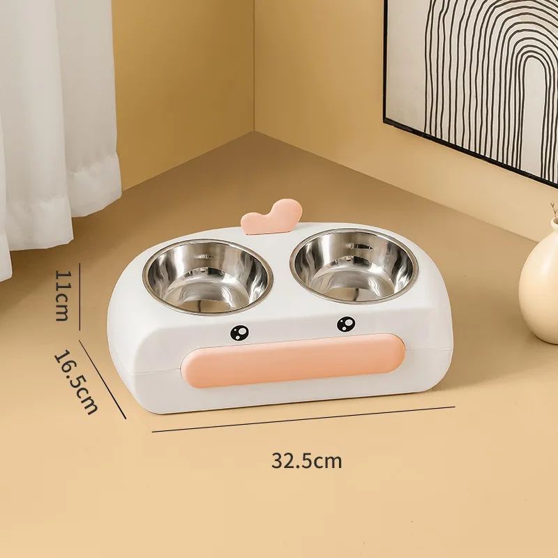 Duck Design Double Pet Bowl Plastic Feeding Tray