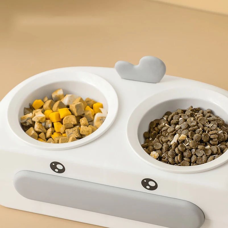 Duck Design Double Pet Bowl Plastic Feeding Tray