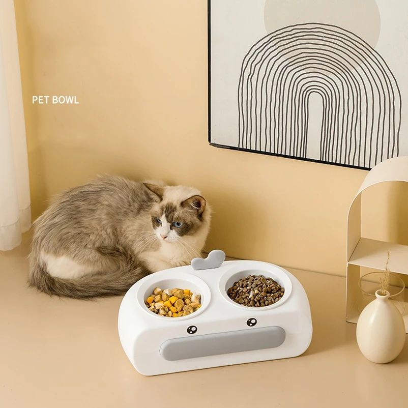 Duck Design Double Pet Bowl Plastic Feeding Tray