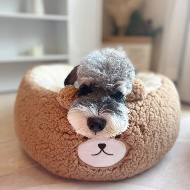 Cartoon Plush Pet Nest Red Panda Style Cozy Round Bed All Season Cushion