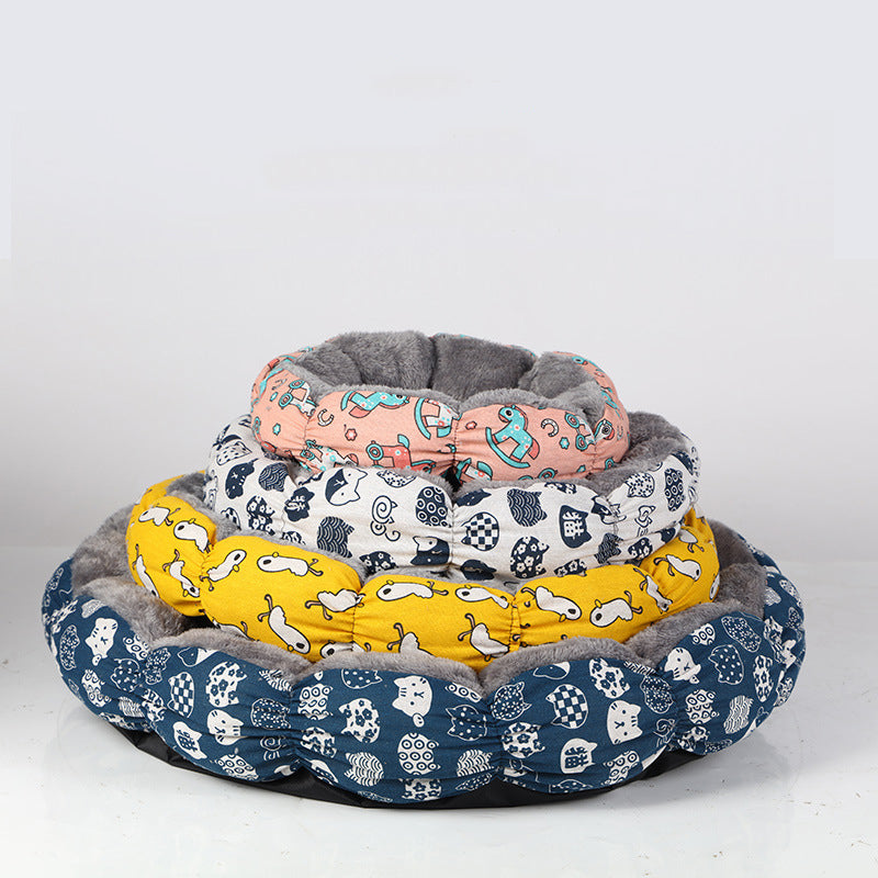 Calming Round Pet Bed Soft Fluffy Donut Nest For Pets