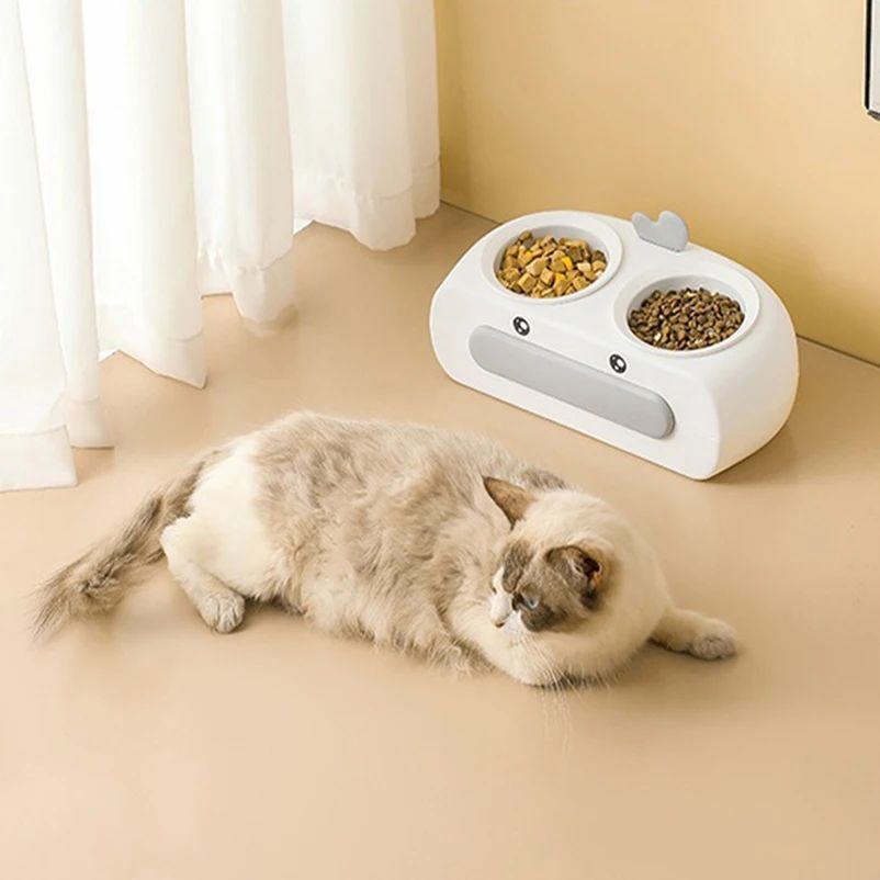 Duck Design Double Pet Bowl Plastic Feeding Tray