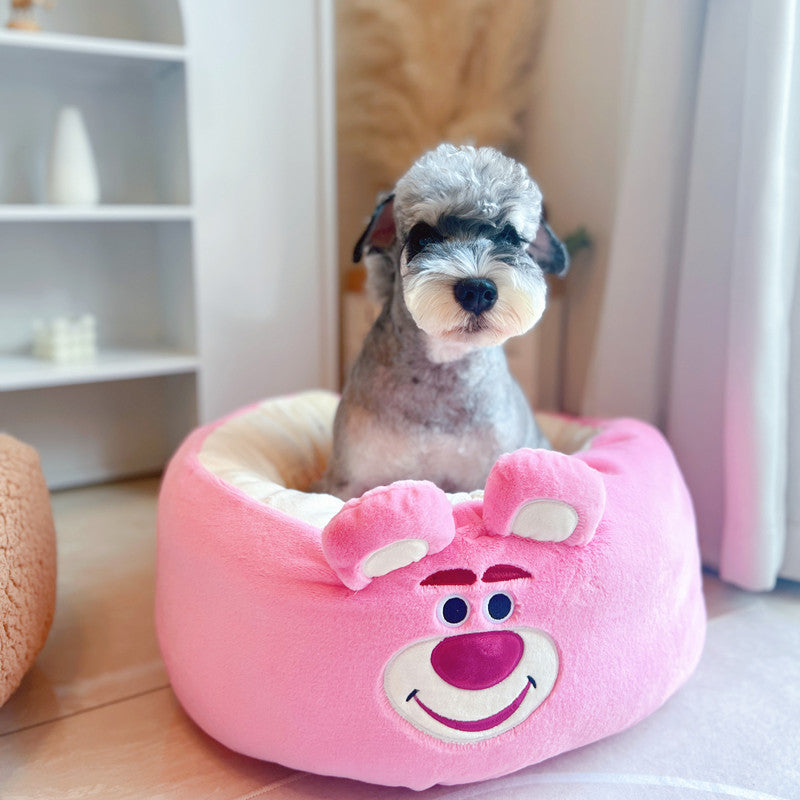 Cartoon Plush Pet Nest Red Panda Style Cozy Round Bed All Season Cushion