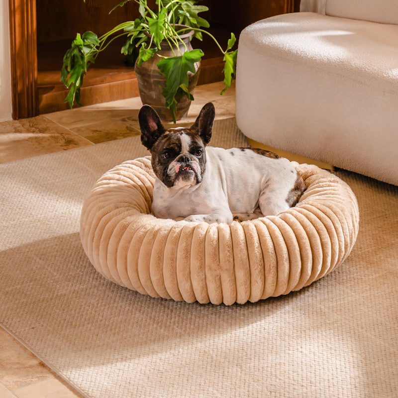 Plush Round Winter Pet Bed Vertical Stripe Warm Fur Nest