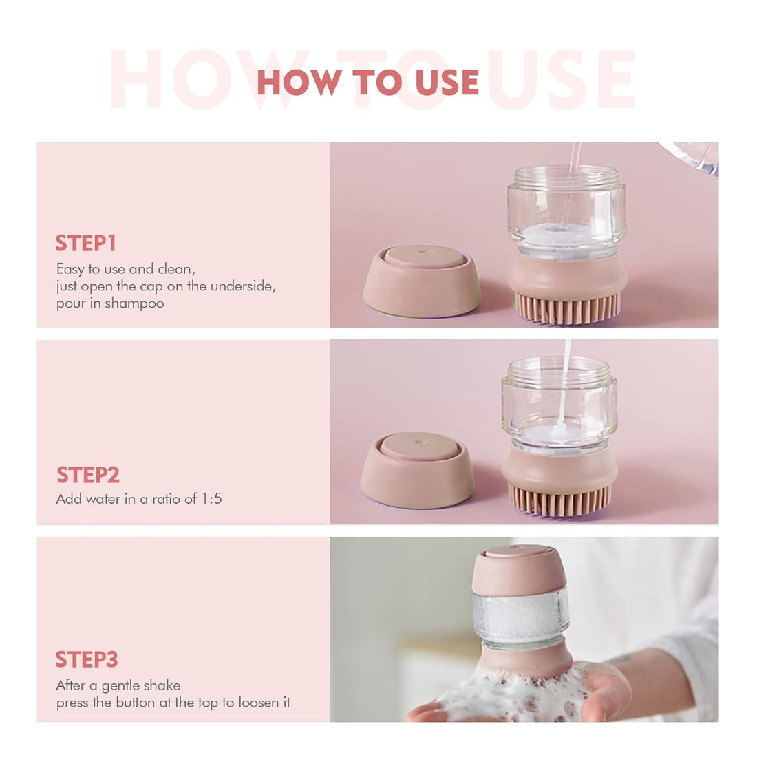 Pet Silicone Bath Brush Shampoo Dispenser Double Head Grooming Brush