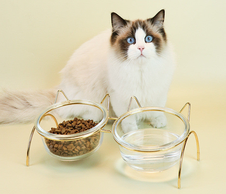 Glass Pet Feeding Bowl With Metal Stand Food And Water Dish