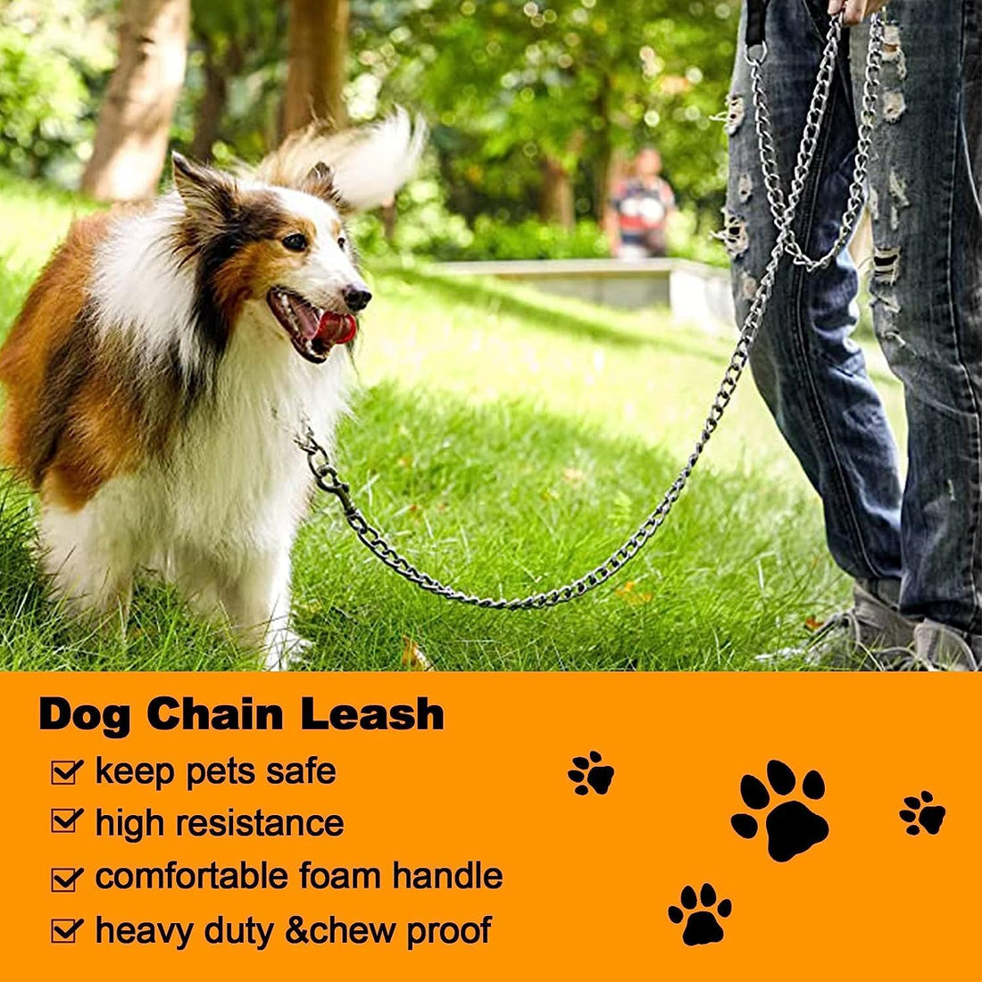 Heavy Duty Chew Proof Pet Leash Chain With Padded Handle