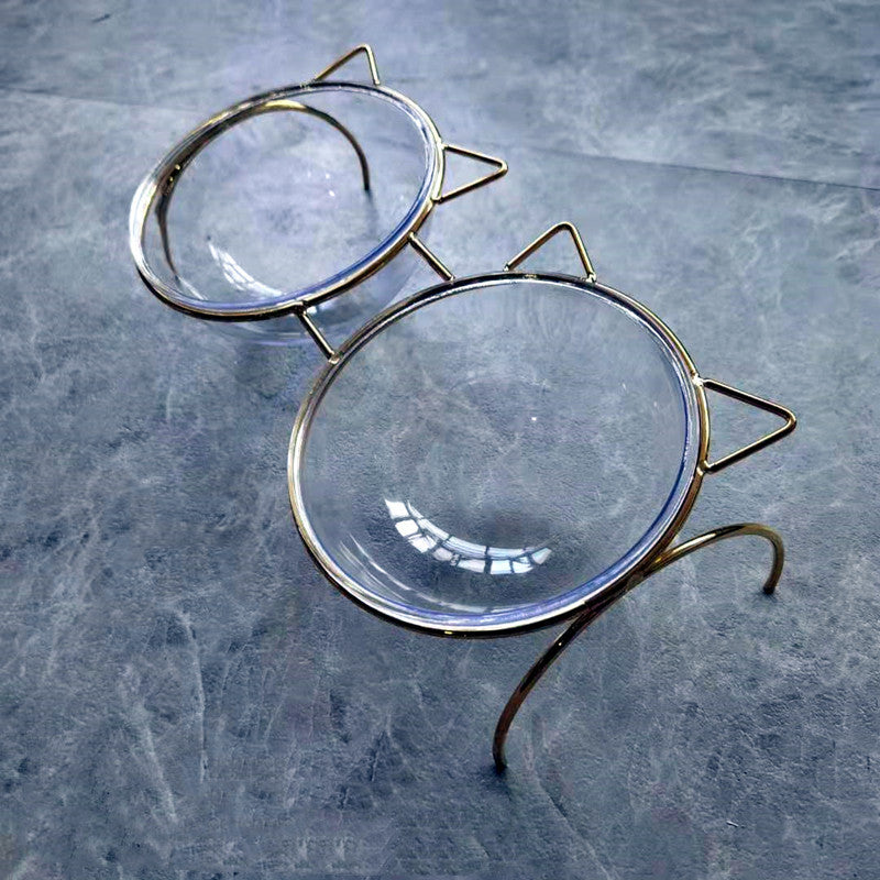 Glass Pet Feeding Bowl With Metal Stand Food And Water Dish