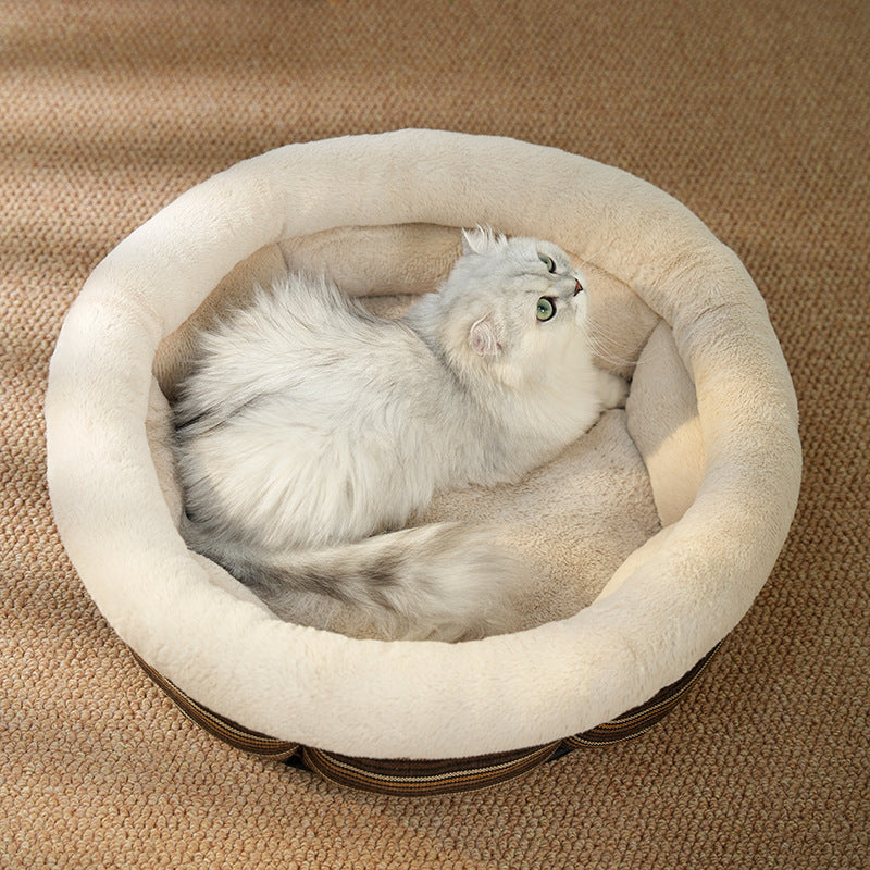 Linen Round Non Slip Pet Bed Mat Cozy Nest