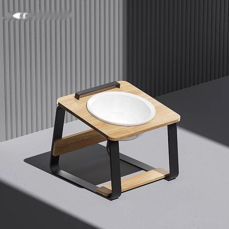 Ceramic Double Bowl Pet Feeding Bowl Neck Protection Holder