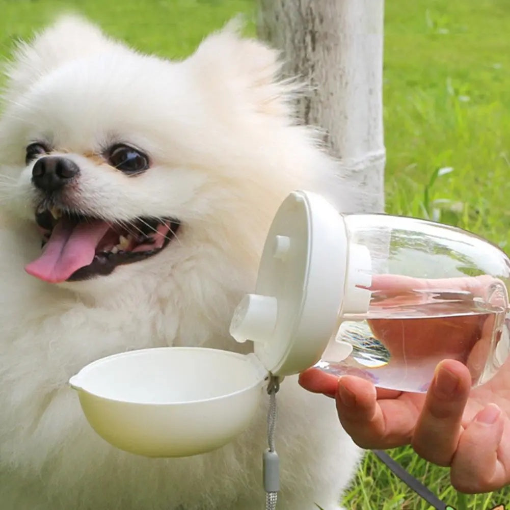 Portable Pet Water Bottle With Feeding Bowl And Lanyard