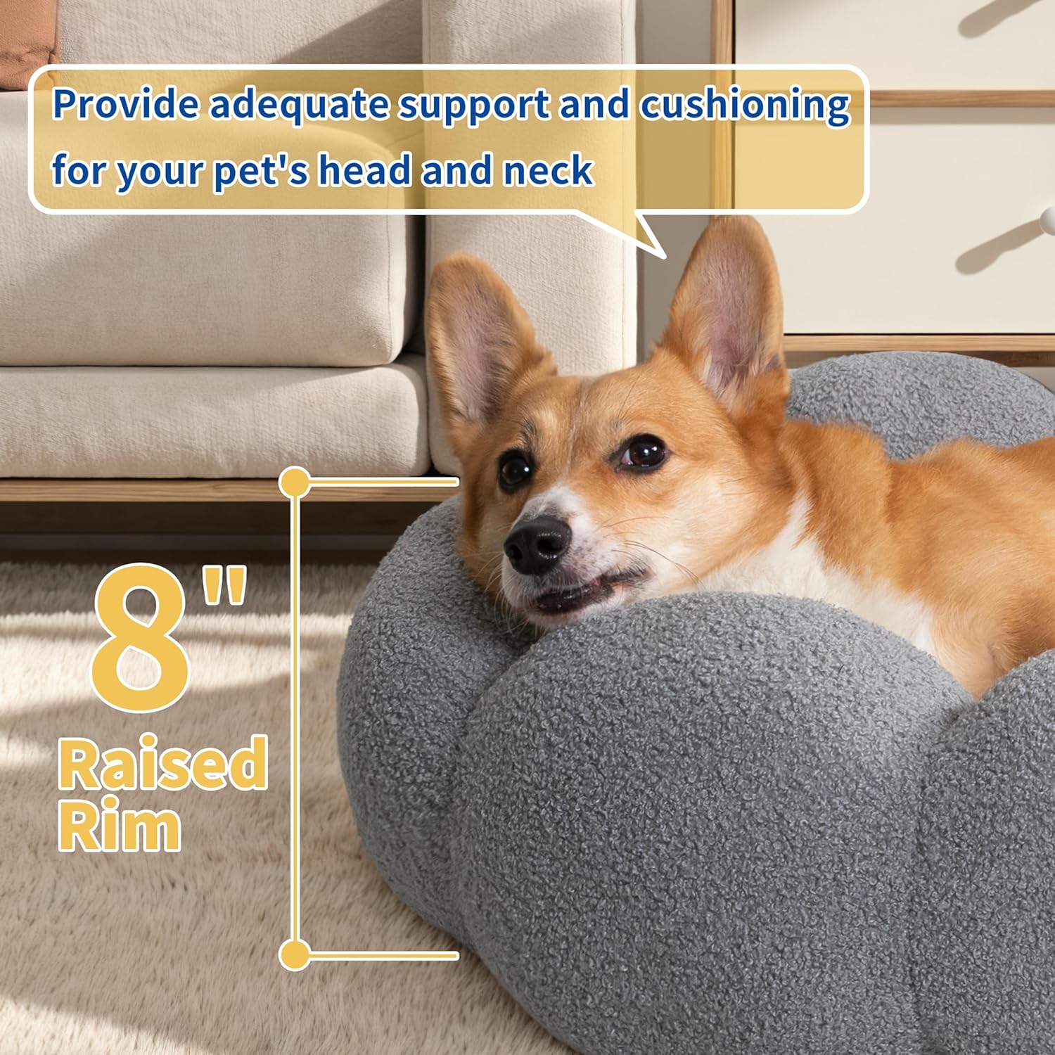 Calming Fluffy Flower Plush Round Pet Bed Soft Donut Cuddler Non Slip Washable Nest