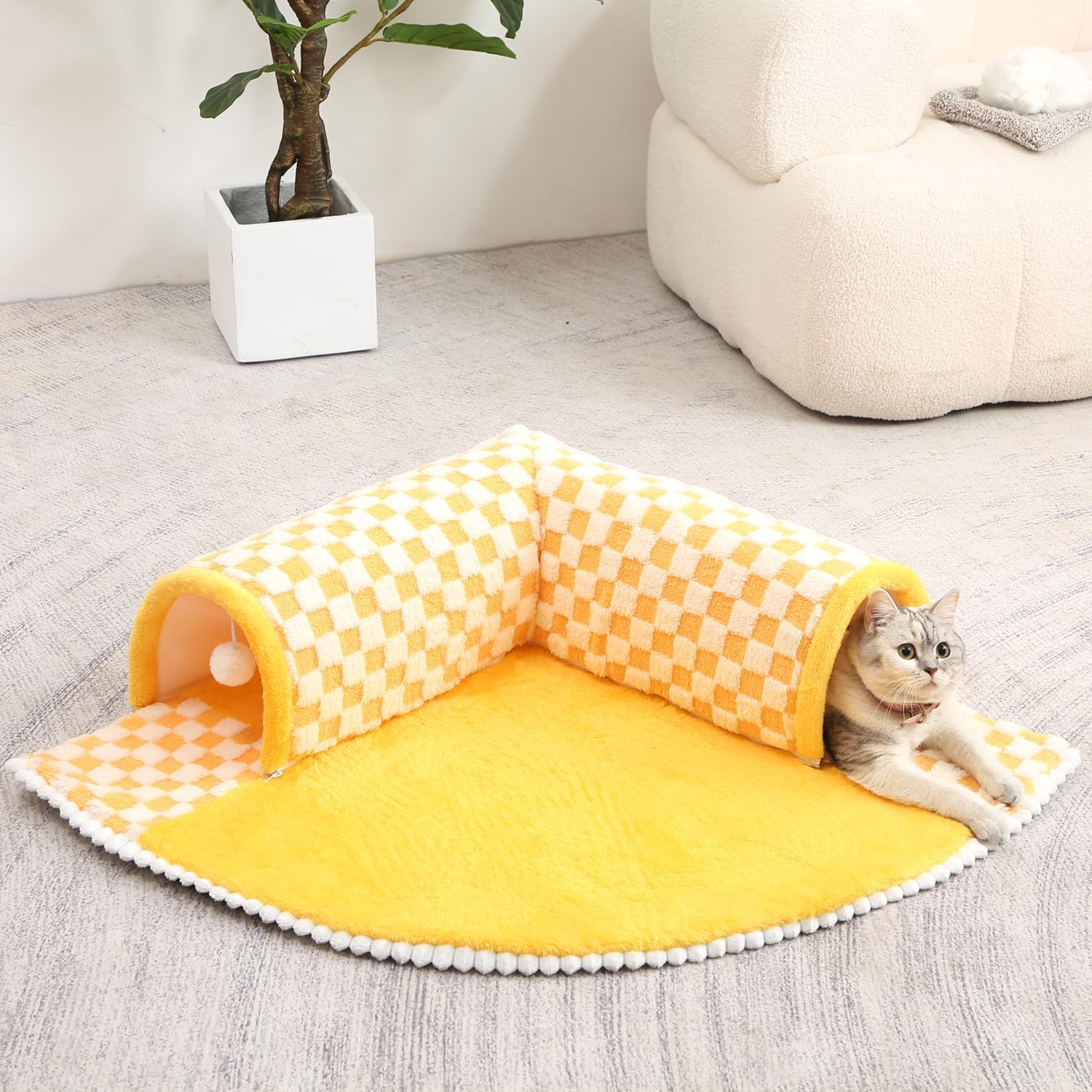 2 In 1 Plush Pet Bed Tunnel Soft Cozy Fun Nest