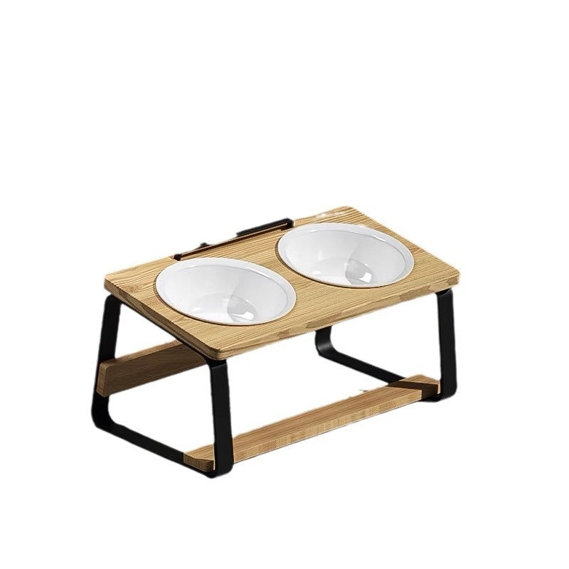 Ceramic Double Bowl Pet Feeding Bowl Neck Protection Holder