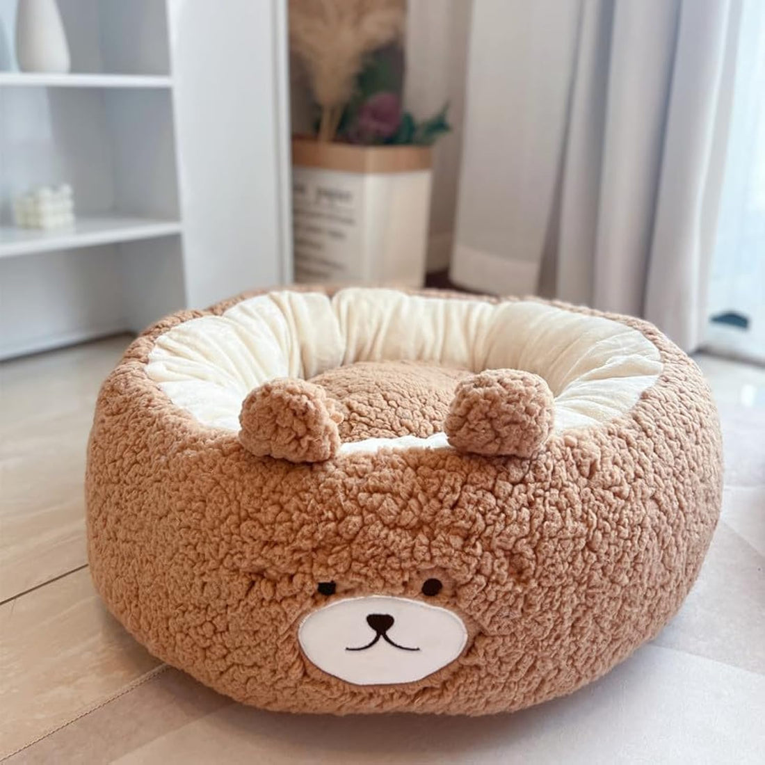 Cartoon Plush Pet Nest Red Panda Style Cozy Round Bed All Season Cushion