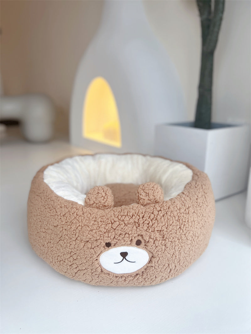 Cartoon Plush Pet Nest Red Panda Style Cozy Round Bed All Season Cushion